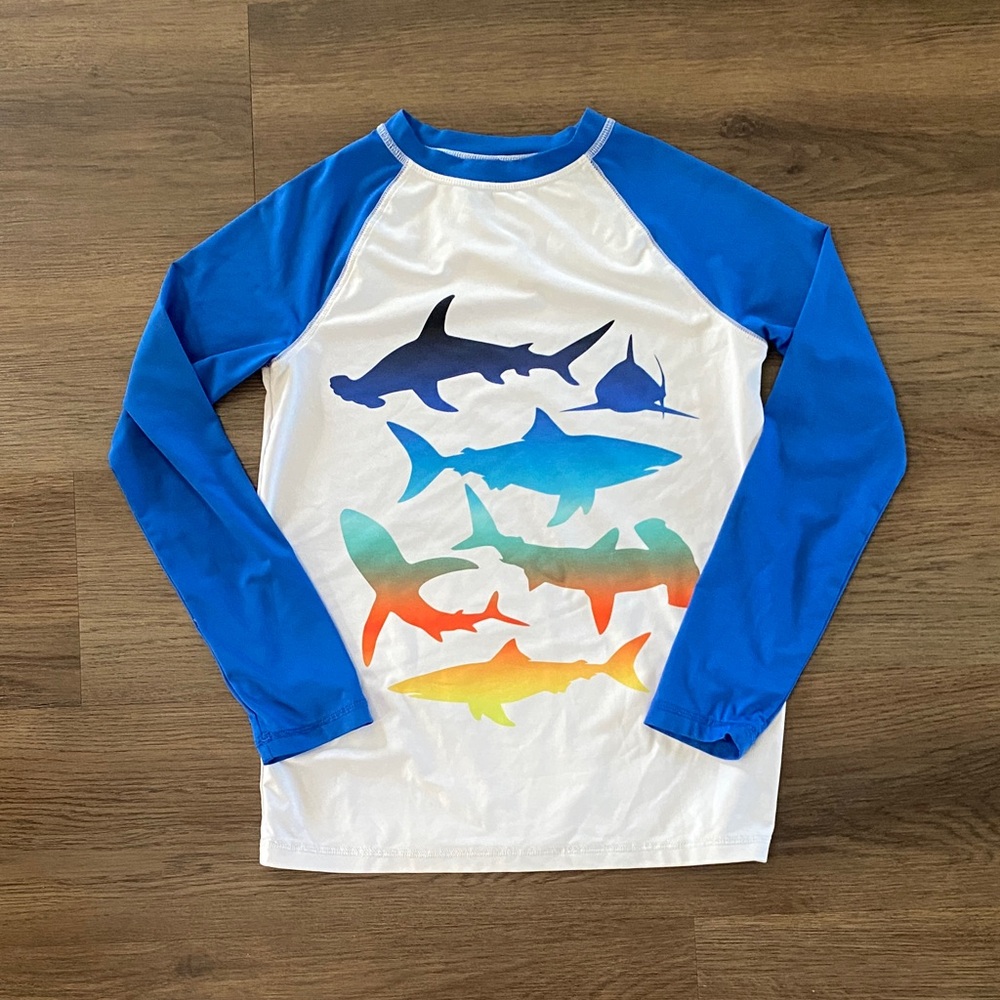 Swim Shirt Wonder Nation Kids Rashguard with Shark Design - Blue and White